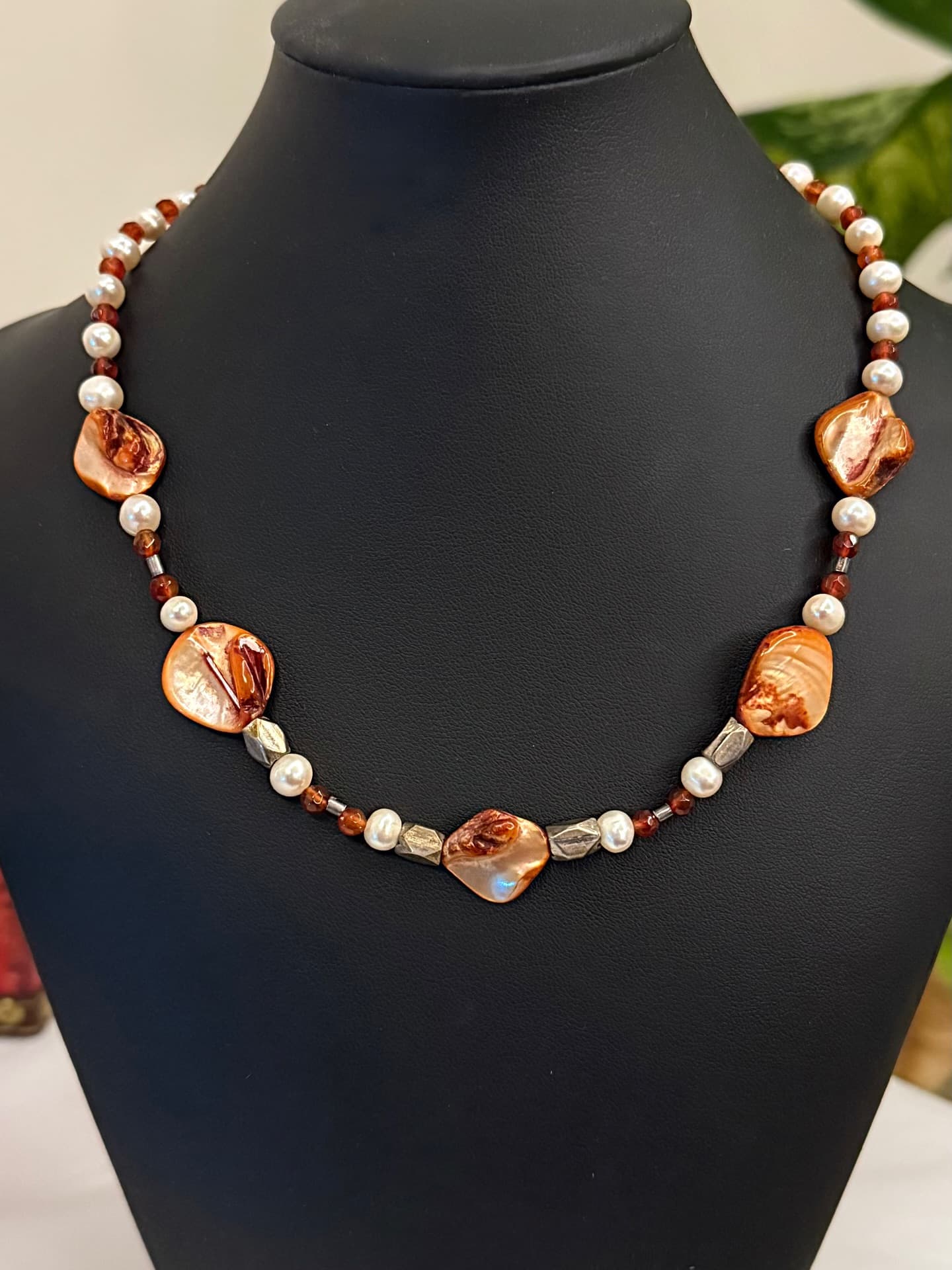Autumn pearl and carnelian necklace